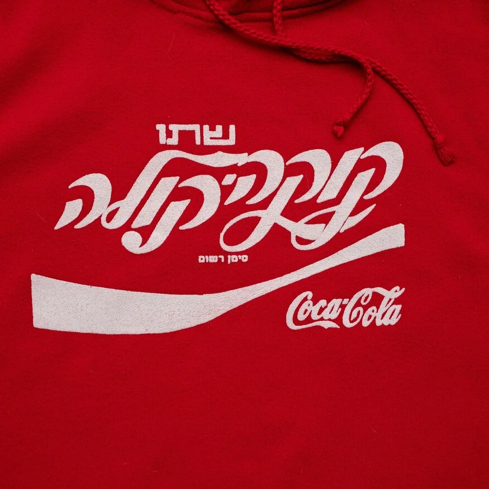 Vintage Red Coca Cola Hebrew Script Logo Hoodie Adult M Bens Sportswear